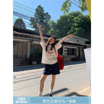 你好卡農 松緊腰抽繩綁帶休閑短褲女春夏新款寬松小個子高腰褲子