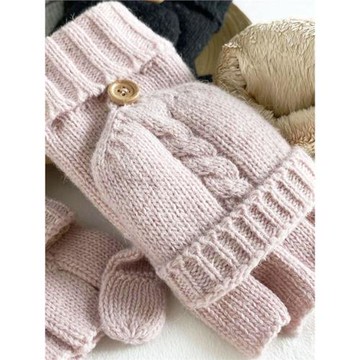 女冬純羊毛加厚加絨保暖手套半指翻蓋露指半截打游戲開車學生寫字