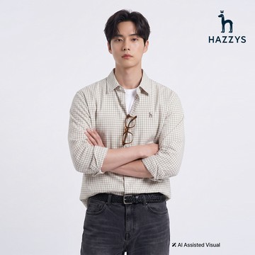 【HAZZYS】男款純潔白細格紋長袖襯衫 YZYKC332