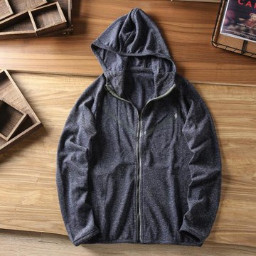 客供花紗針織面料秋季新款 男士運動休閑百搭連帽開衫衛衣外套