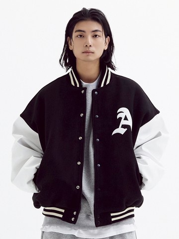 Super Balloon Wool Varsity Jacket - Black