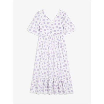 諾諾E站 【MK】夏裝 時尚V領百搭碎花收腰顯瘦短袖連衣裙中長款女