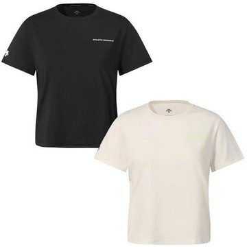 Descente 迪桑特 短袖上衣 女裝 短版 反光 黑/米 SR122RTS31-BLK0/SR122RTS31-IVY0