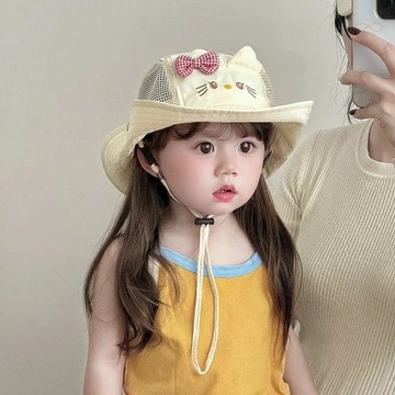 免運【臺灣出貨】兒童防曬帽 夏薄速乾透氣網眼漁夫帽寶寶卡通造型遮陽帽 兒童遮陽帽 女童漁夫帽 兒童大帽檐防晒帽 兒童盆帽