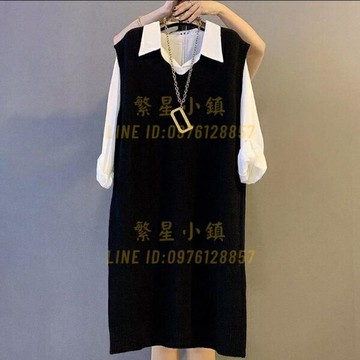 針織長款馬甲襯衫大碼女裝微胖秋裝韓版減齡時尚顯瘦【繁星小鎮】