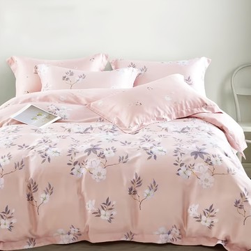 貝淇小舖 60支純天絲7件式鋪棉床罩組 雙人 西湖曲粉  鋪棉床罩 + 鋪棉兩用被 + 歐式鋪棉枕套 2個 + 薄枕套 2個 + 抱枕套含枕芯