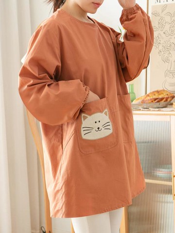 韓式可愛個性男女長袖圍裙防污棉圍兜家務時尚工作服廚房家用罩衣 夏沐生活