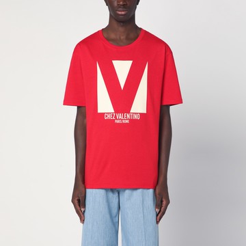 Red T-shirt with Chez Valentino print