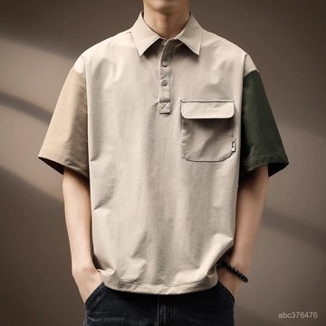 [M-8XL ]美式山係戶外撞色POLO衫男高端潮牌寬鬆襯衫翻領短袖潮
