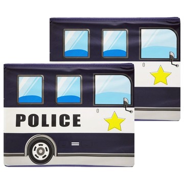 卡通翻蓋玩具收納箱 車廂款 防水可折疊  藏青色警車  38 x 25 x 25cm  2個