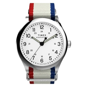 【TIMEX】天美時 Weekender 39毫米 New England  織物錶帶腕錶(白x灰 TXTW2Y15500)