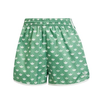 Adidas Mono 3s Shorts IX0931 女 短褲 運動 休閒 滿版 三葉草 緞面 綠