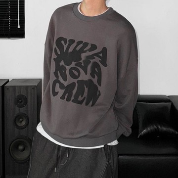 【AMERO】男女款 長袖刷毛大學Ｔ 模糊暈染字 情侶裝