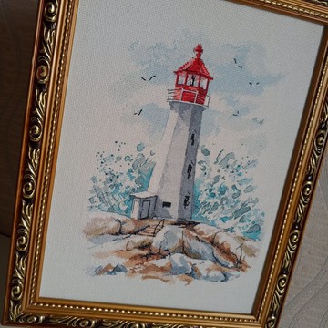 手工製作的燈塔和波浪畫，沿海牆壁藝術，用於家居裝飾，成品