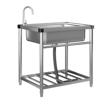 商用廚房洗菜盆帶支架一體洗碗池家用水槽大單槽304不銹鋼洗手盆[DD160109]