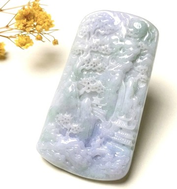 春帶彩翡翠山水牌項鍊 | 天然緬甸玉翡翠A貨 | 送禮