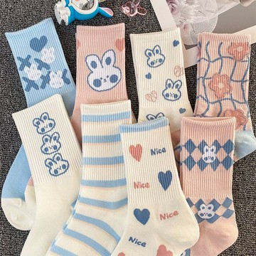 豚豚✨兒童襪子棉女童春秋夏款可愛圖案潮流百搭女學生運動中筒襪