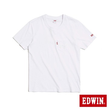 EDWIN 男款 加大碼 口袋W繡花短袖T恤(白色)