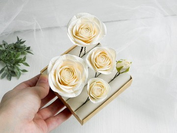奶油色玫瑰髮夾鮮花婚禮髮飾新娘花卉頭飾