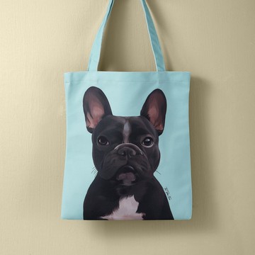 黑色法虎 法鬥 寵物插畫 全彩 托特包 帆布包 單肩包手提袋手提包