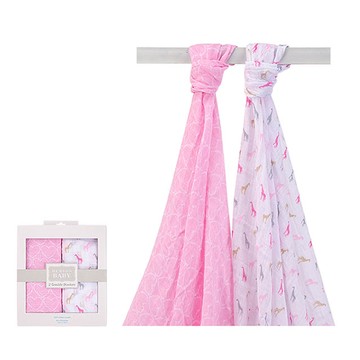 美國 luvable friends  多用途嬰兒棉紗包巾2入禮盒組_愛心長頸鹿(LF00928)