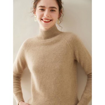 軟糯保暖新款半高領羊絨衫女加厚親膚山羊絨毛衣插肩寬松打底衫