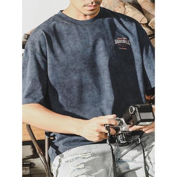 杰雷諾美式重磅涼感抗皺短袖t恤 男夏季云染印花寬松大碼速干體恤