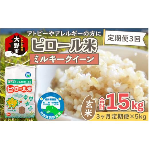 ふるさと納税 福井県 大野市 ミネラル豊富！弱アルカリ性のピロール米 ミルキークイーン 玄米 15kg（5kg × 3回）化学肥料5…