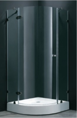 【麗室衛浴】B-029 無框8mm強化玻璃圓弧外開式淋浴拉門含扇形底盆 80*100*190cm