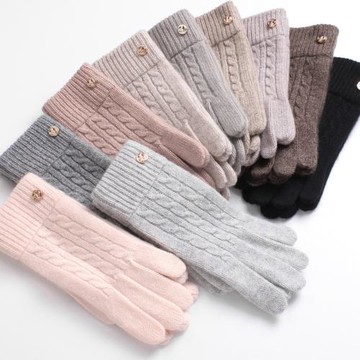 秋冬季韓版針織保暖防寒短款分指羊毛五指女士學生純羊絨手套全指
