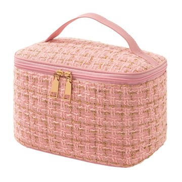 小香風化妝包 手提收納包 20x14.5x13cm  粉色  1個