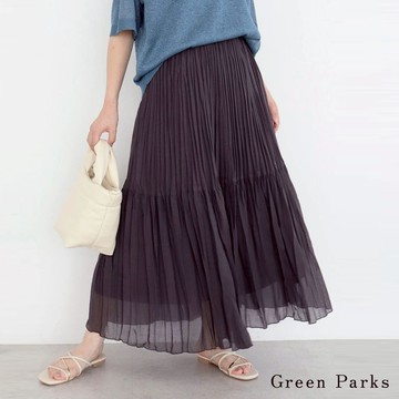 Green Parks 透明感素面/格紋百褶裙(6A43L0L0130)