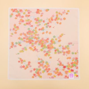 京都手帕 -友禪刺繡系列-紅葉(粉/橘/黑)