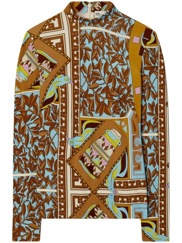 Tory Burch - T-Garden-print mock neck top - women - Viscose - 10 - Brown