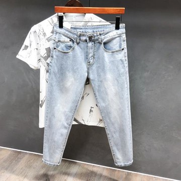 夏季薄款淺色九分牛仔褲男潮牌帥氣百搭修身小腳9分褲子韓版潮流