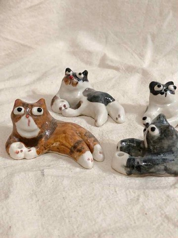 小貓陶瓷擺飾 手捏質感 療癒動物小物 送禮推薦 線香 乾燥花