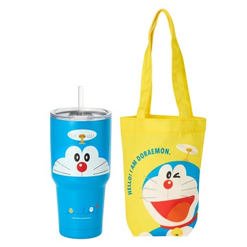 Hiromimi 哆啦A夢 304不鏽鋼冰霸杯袋3件組 900ml 竹蜻蜓款  1組  藍色 + 黃色