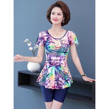 媽媽泳衣洋氣中老年女保守媽媽遮肚顯瘦分體大碼新款2025新款溫泉