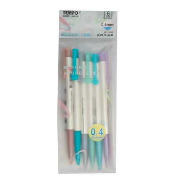 TEMPO 節奏牌 極細自動中油筆 0.4mm 6支裝  1組  淡粉色 + 天藍色 + 灰藍色 + 薄荷綠 + 湖藍色 + 淡紫色