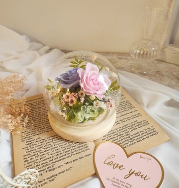 小鳥依人清新款 玻璃花鐘 永生花水晶球 永生花小夜燈 生日禮物