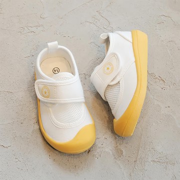 bebehome 小童網面透氣帆布小白鞋 PVC防滑底膠 黃色  180mm