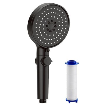 理享家 大面板增壓蓮蓬頭 五段模式 一鍵止水 省水過濾  1組  黑色