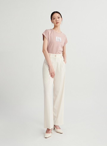 皺縮肌理修身直筒寬褲