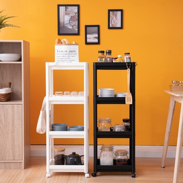 樂嫚妮 萬用四層置物車/隙縫收納推車-附輪/掛勾-(2色)(買1送1)