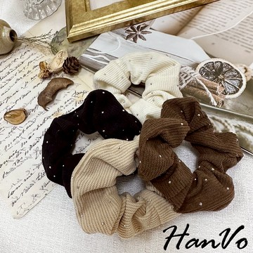 【HanVo】法式點鑽毛絨大腸圈髮圈 韓系百搭時尚飾品配件 韓系綁髮圈 女生配件 C03-8173