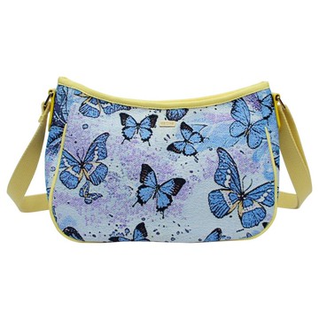 彎月斜背包 防潑水 平織緹花 紫戀蝶