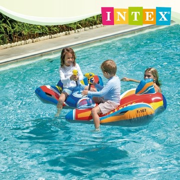 【INTEX】戰鬥機水槍水上座騎 浮排/泳圈/兒童泳圈/打水仗 (108*93cm)-3歲+ (57531) 2色可選