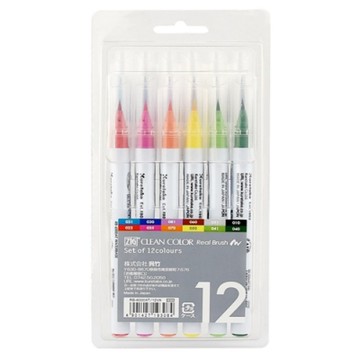 日本吳竹KuretakeあかしやZIG CLEAN COLOR彩繪毛筆畫筆RB-6000AT/12VA色紙筆簽名板筆簽名筆(12色水性顏料;彈性刷毛)real brush