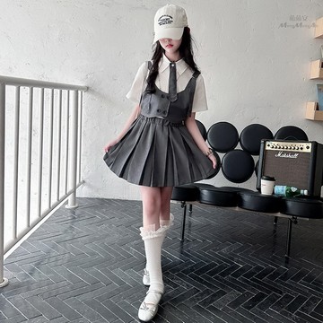【中大女童/親子裝】英倫學院風3件式套裝