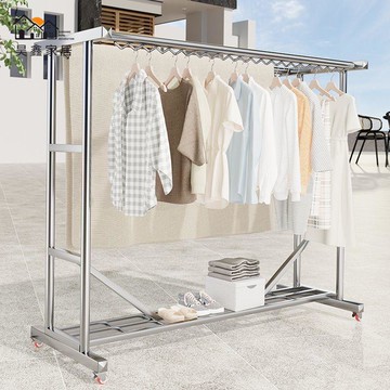 公司貨 免運 晾衣架 曬衣架 戶外落地衣架 不锈钢晾衣架特厚可移动落地折叠晾衣架家用阳台双杆加粗防风工廠現貨直銷 店長新品推薦 售後保障 全館八折 5h926